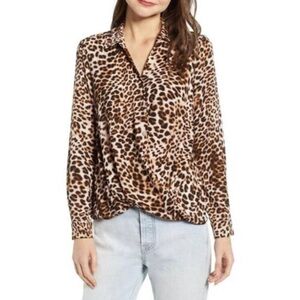 ALL IN FAVOR Leopard Print Crossover Top